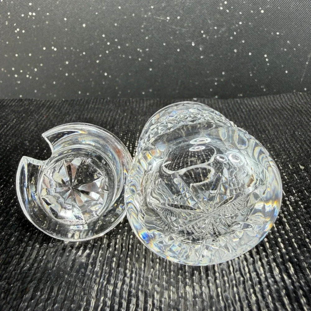 Waterford Crystal Alana Mini Mustard Condiment Pot w Lid Diamond Cut Clear Glass
